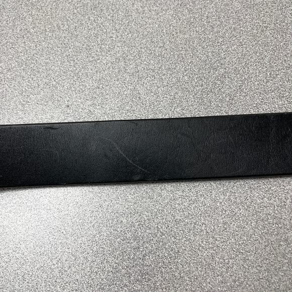 J Crew Leather Belt Mens 28 Black Silver Buckle Embossed Logo Preppy Classic * - Picture 9 of 11